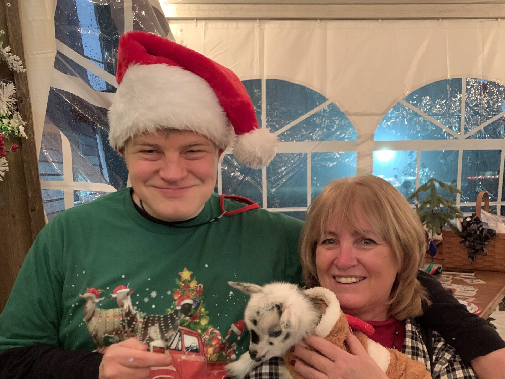 Farmer and family member enjoying Christmas